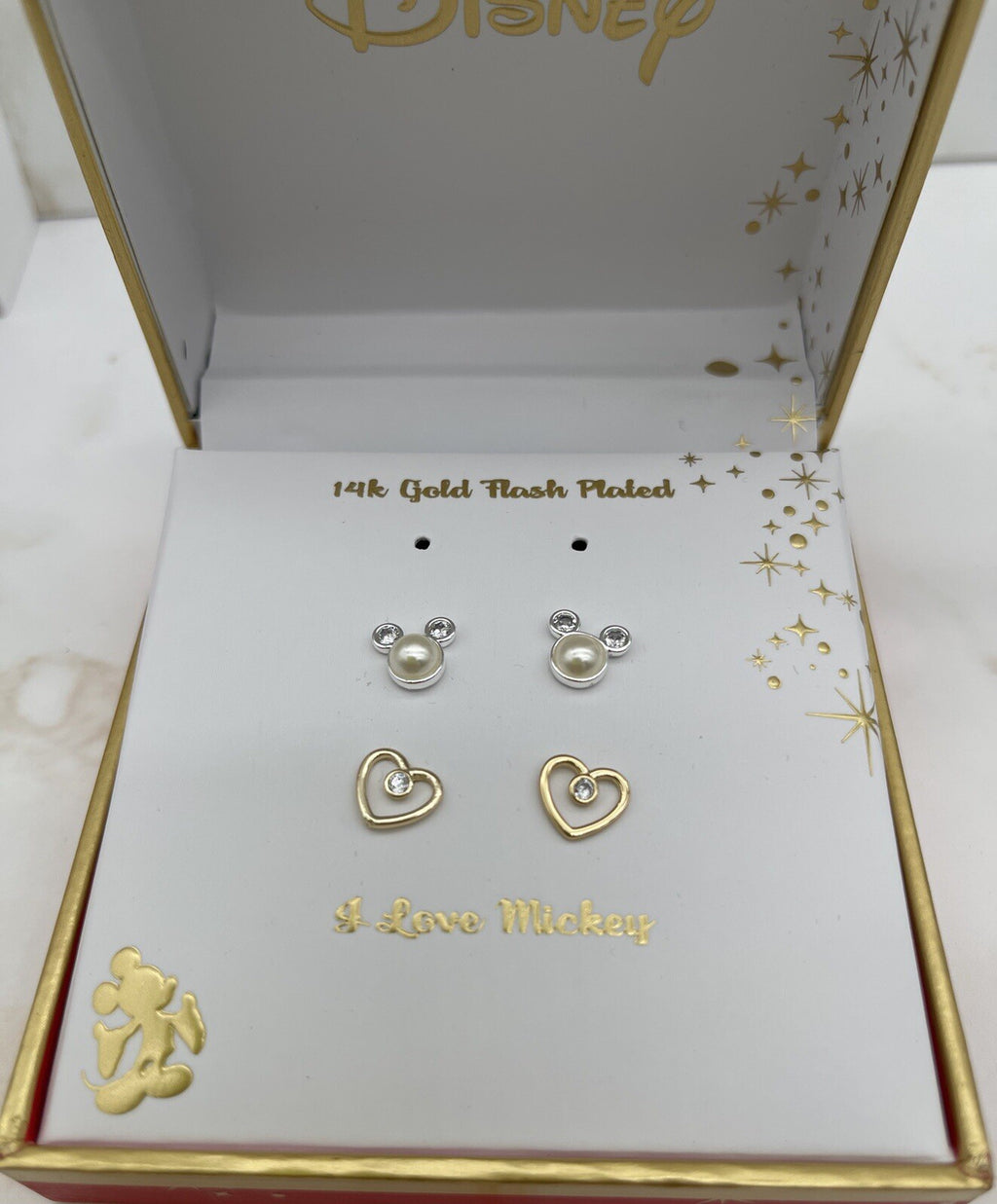 Disney 14k Gold Flash Plated I Love Mickey Set Of 2