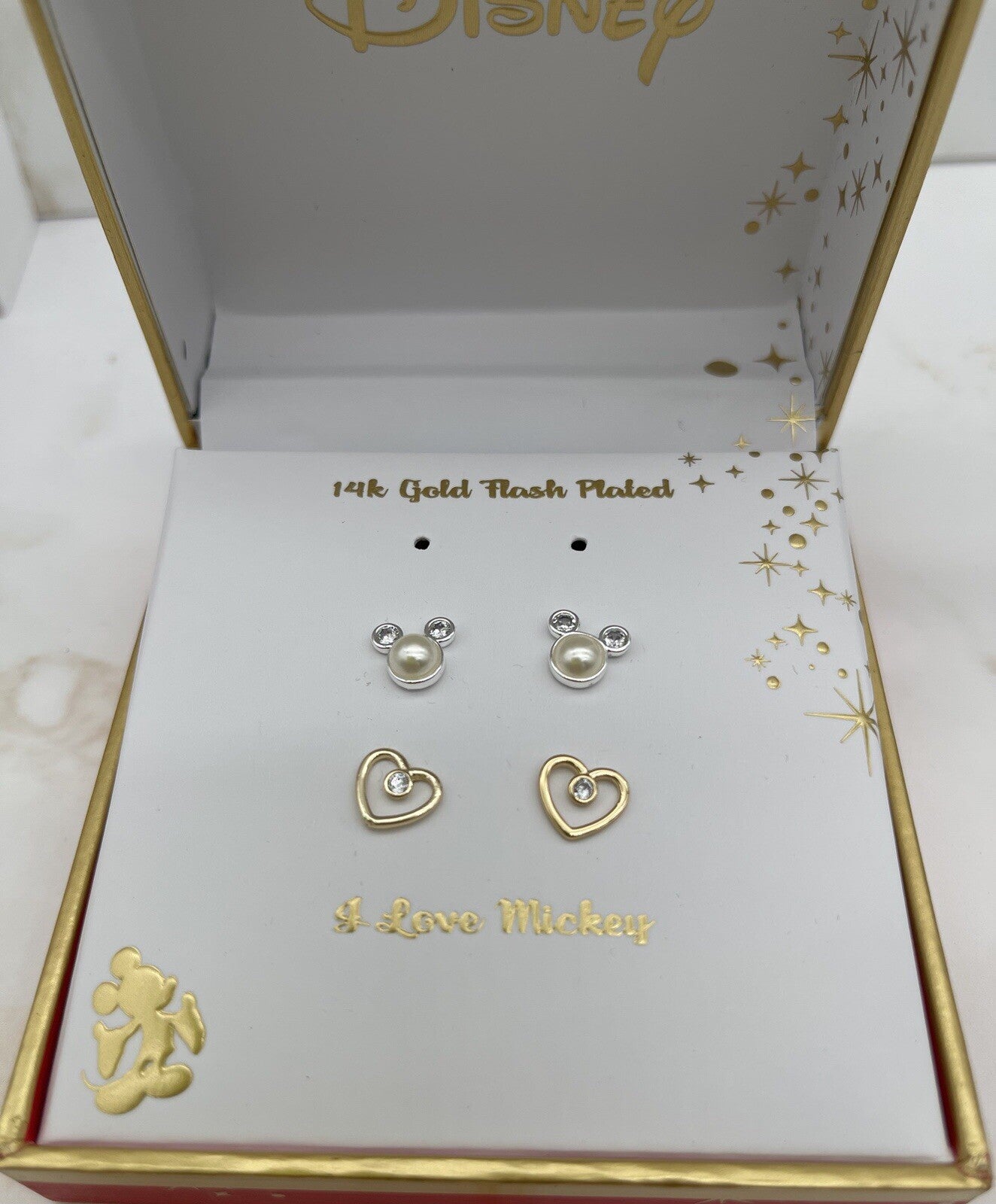 Disney 14k Gold Flash Plated I Love Mickey Set Of 2