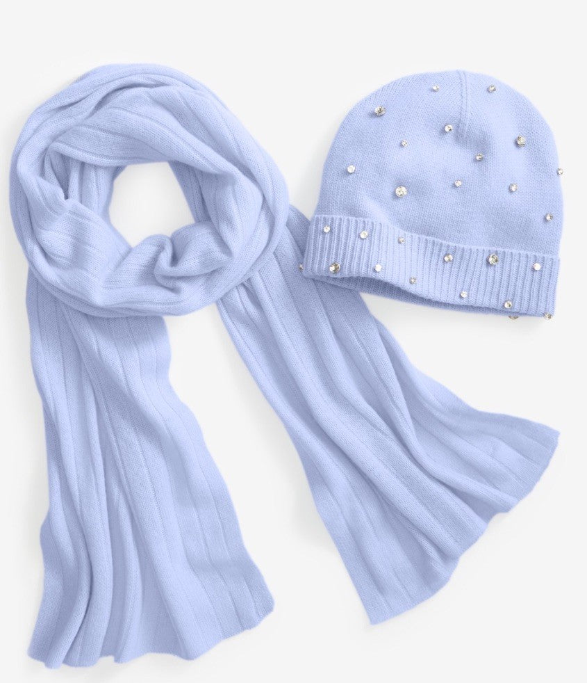 Charter Club Cashmere Beanie Crystal Embellished Cuffed Hat Fresh Orchid