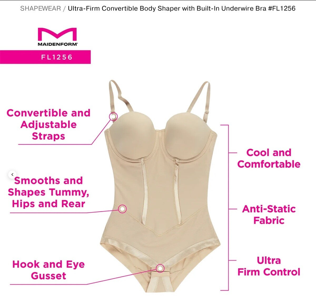 Ultra-Firm Convertible Body Shaper with Built-In Underwire Bra #FL1256