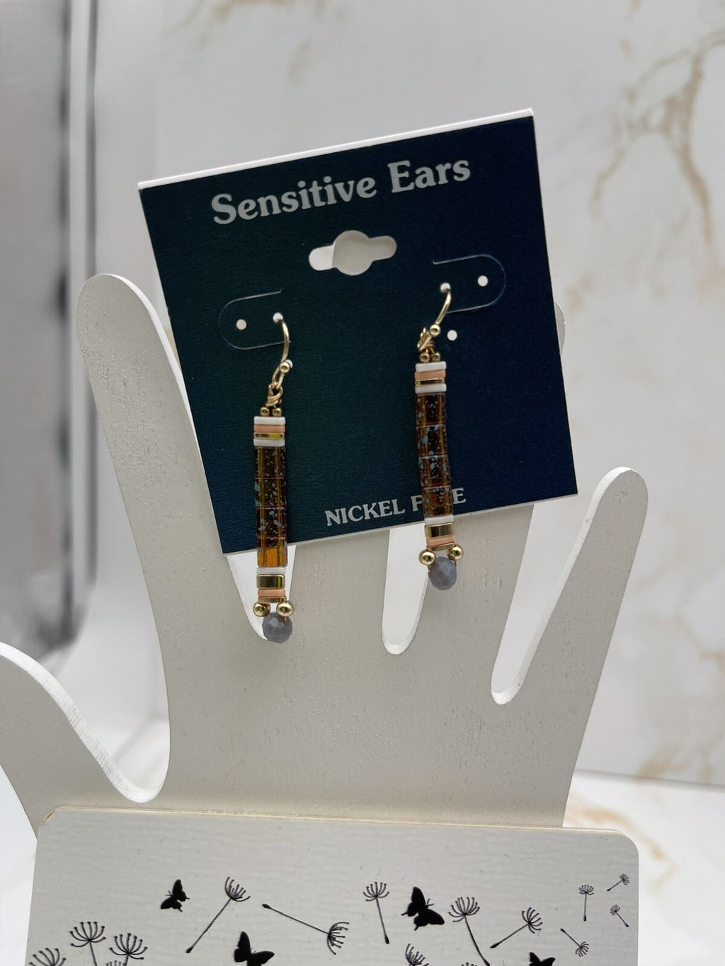 Sensitive Ears Grayish Dangle 2" Earrings Fish Hook NWT