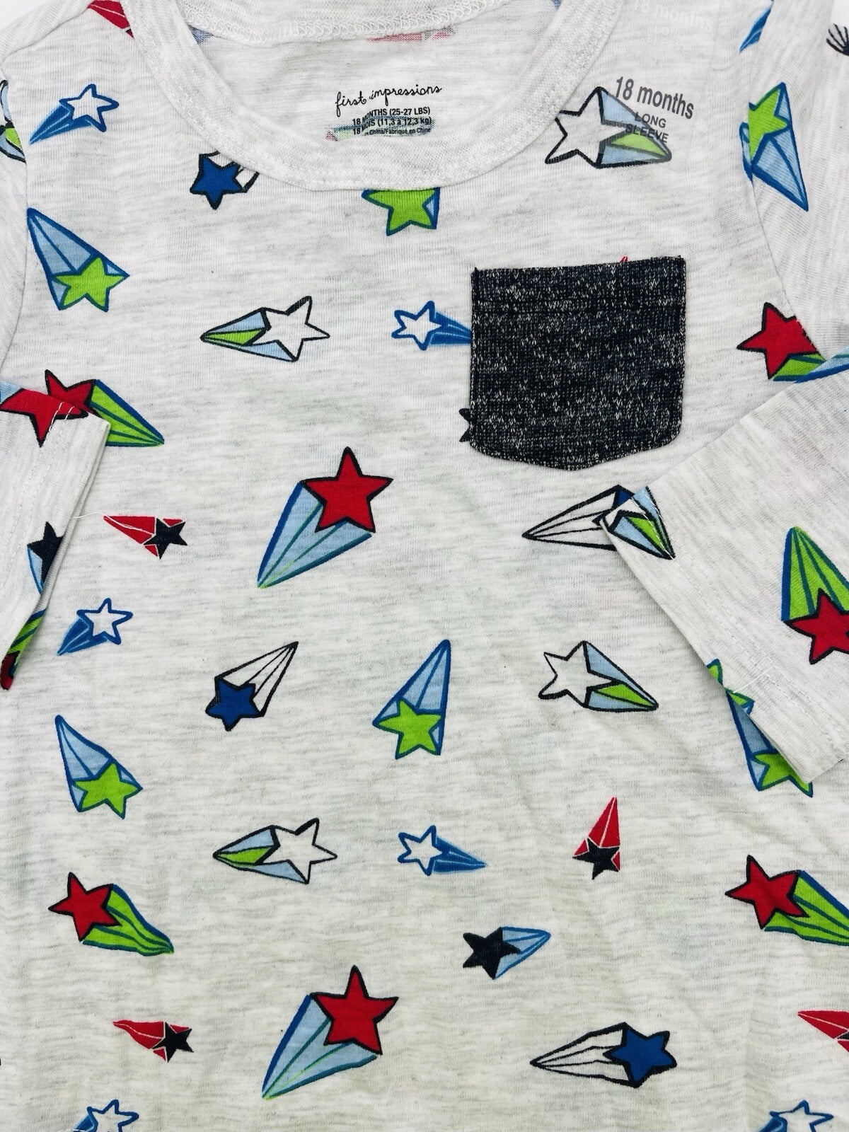First Impressions Kids Boy's Star Printed Top,Light Grey Size 18 Months