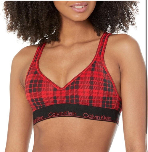 Calvin Klein Women’s Modern Cotton Lightly Lined Wireless Plaid Rouge Medium 