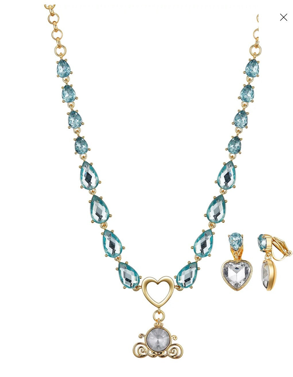 Kid's Princess Cinderella Clear Carriage Necklace and Earring Set