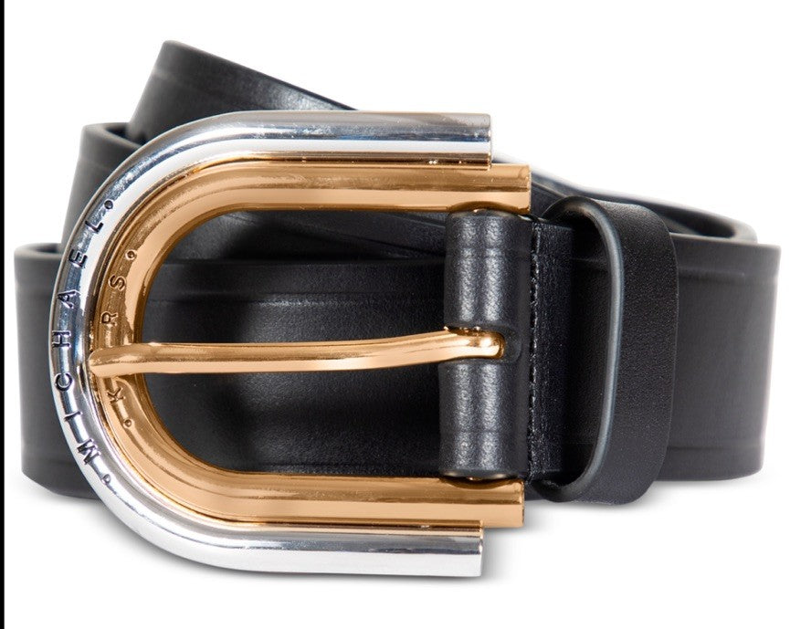 MICHAEL Michael Kors Women's Double-Buckle Leather Belt Gold/Silver M