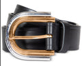 MICHAEL Michael Kors Women's Double-Buckle Leather Belt Gold/Silver M