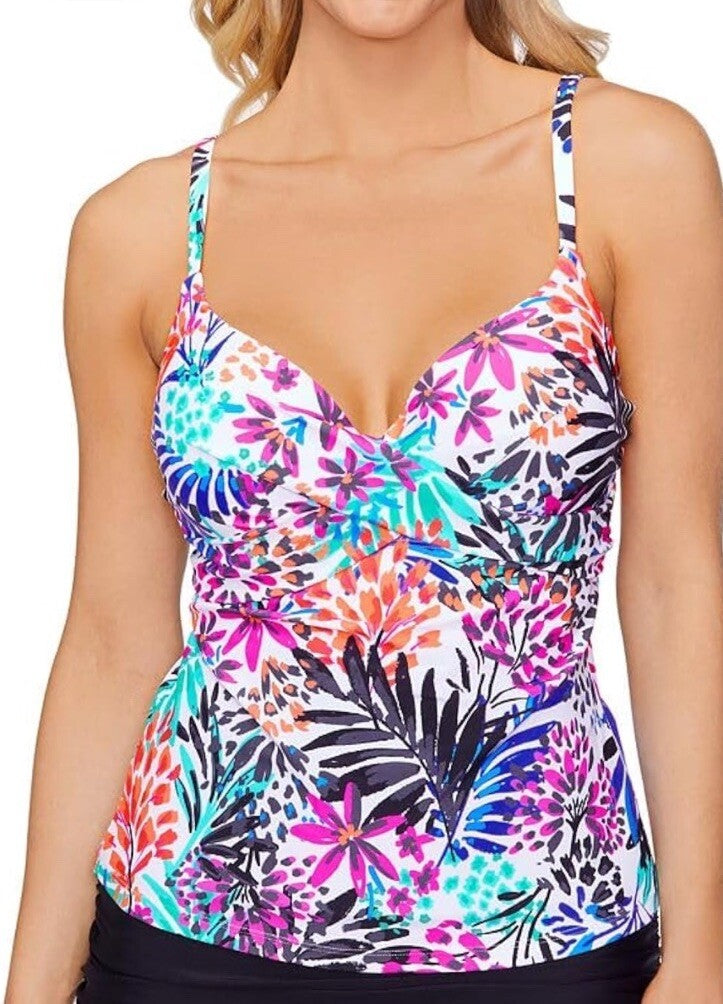 Island Escape Women's White Printed Gemini Underwire Tankini Swim Top Size 8