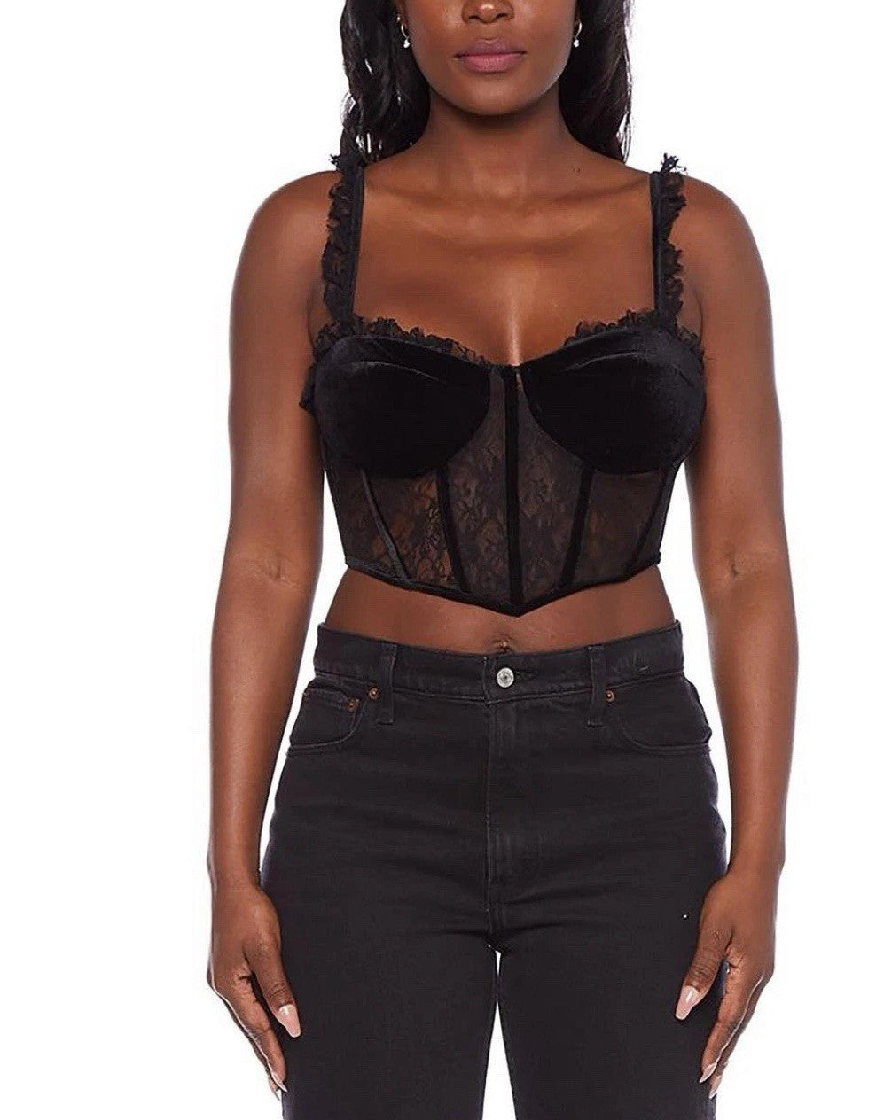 • Chrome Product Details Alex & Sophia Juniors' Velvet-Trim Lace Corset Top 9/10