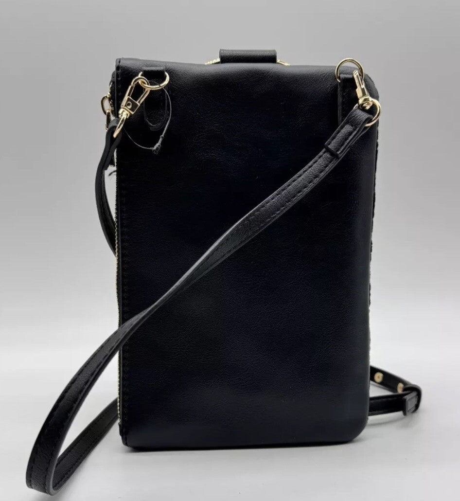 INC Charlii Velvet bangle handle faux-leather crossbody bag clutch - BLACK