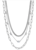 On 34th Crystal & Mixed Link Layered Collar Necklace, 16" + 2" extender, Silver 