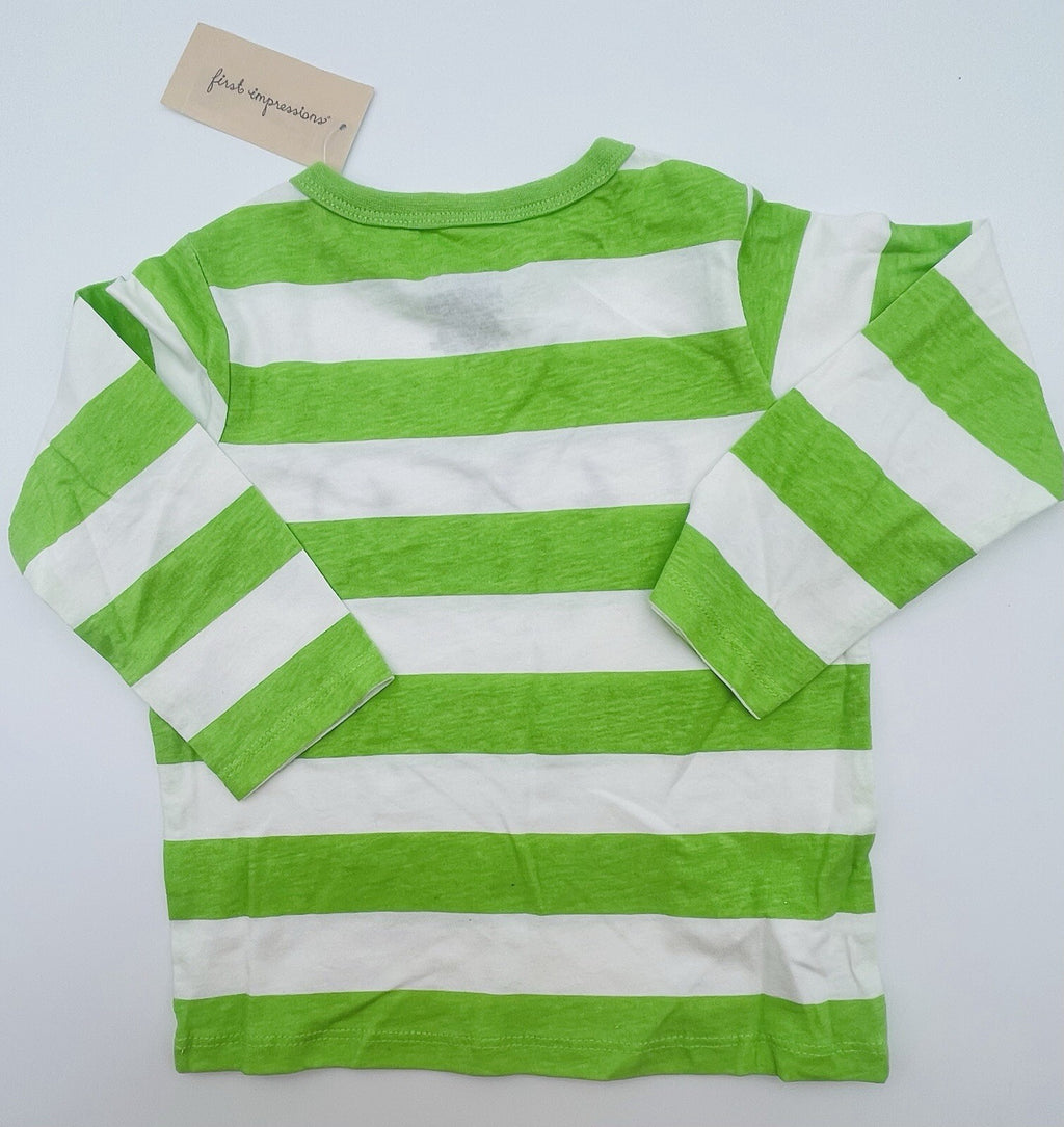 First Impression Toddler Boys Green White Striped Long Sleeve Graphic T Shirt 18