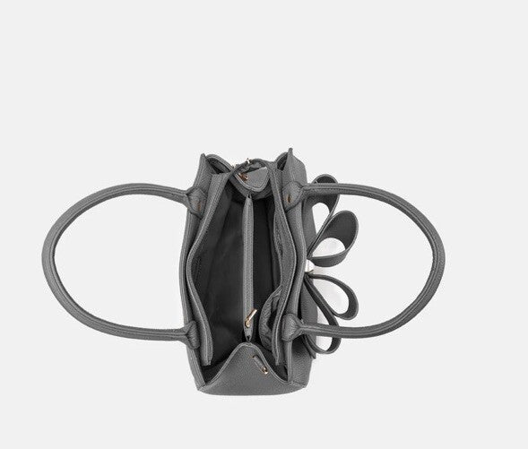 Like Dreams Park Bow Vegan Satchel Crossbody Bag Frost Grey 
