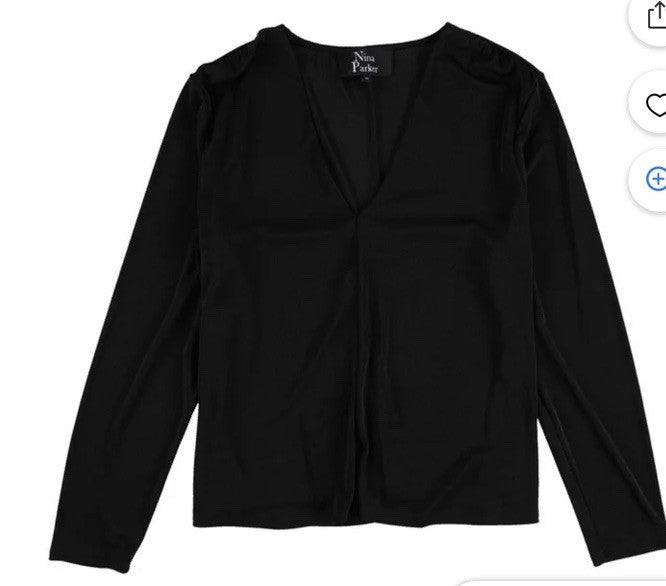Nina Parker Women's Black Trendy V-Neck Long-Sleeve Top Plus Size 1X