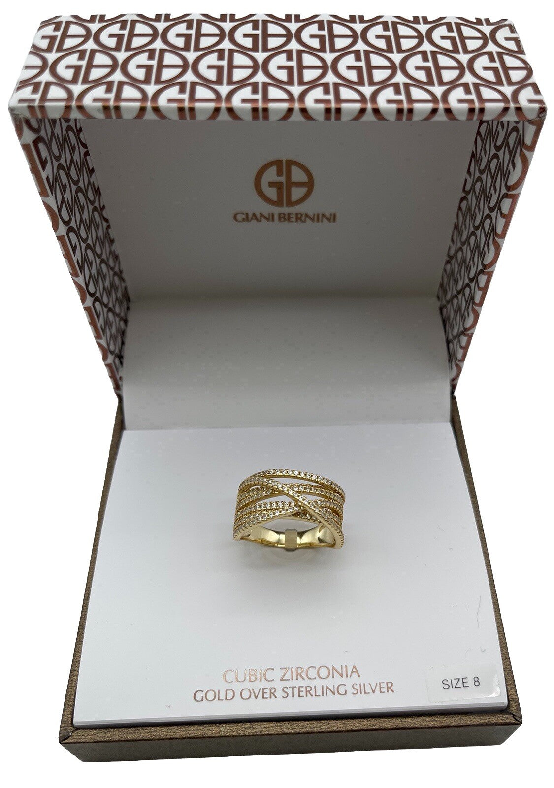 Giani Bernini Cubic Zirconia Crossover Statement Ring in 18k Gold over Silver, 8