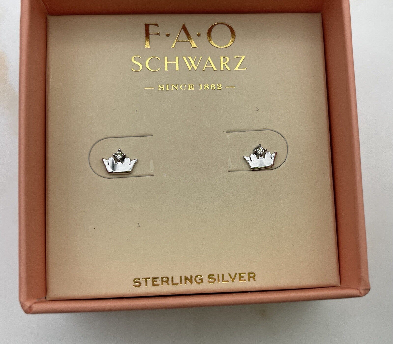 F. A. O Schwarz Sterling Silver Crown Stud Earings
