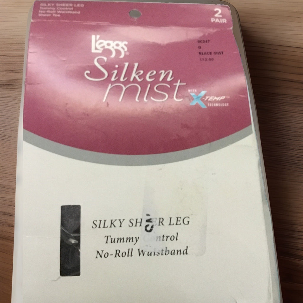 L'eggs Silken Mist Pantyhose Black Mist Size Q Control Top New 