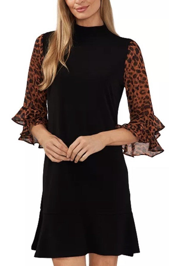 CeCe Women's Ruffled Leopard-Print-Sleeve Knit Dress XS