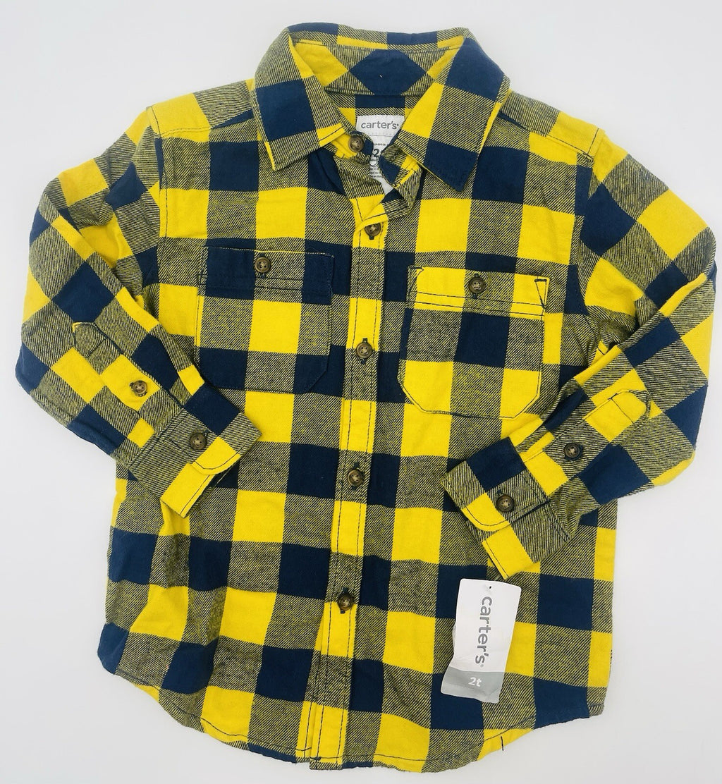 Carter's blue and yellow flannel button up shirt Size 4T