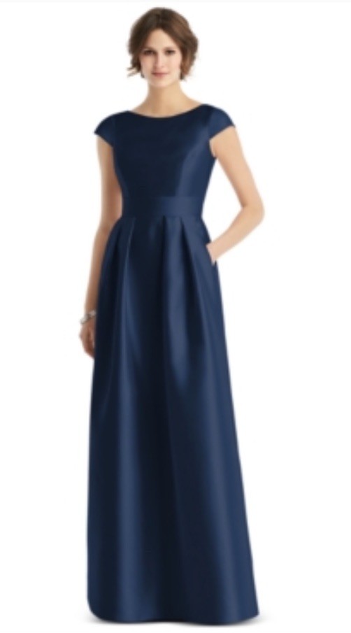 Alfred Sung Cap-Sleeve Maxi Dress 6R Navy