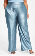 Nina Parker Women's Blue Ice Metallic Elastic-Waist Wide-Leg Pants Plus Size 2X