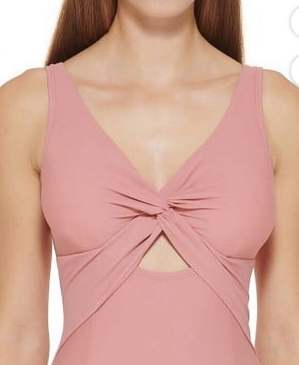 MSRP $108 Dkny Peek-A-Boo Twist One-Piece Womens Pink Size 14
