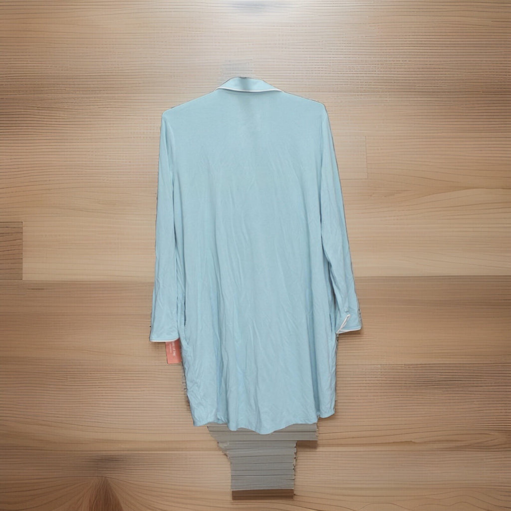 State Of Day Womens Notched-Collar Sleepshirt Button Up 100180154MS Nile Blue S