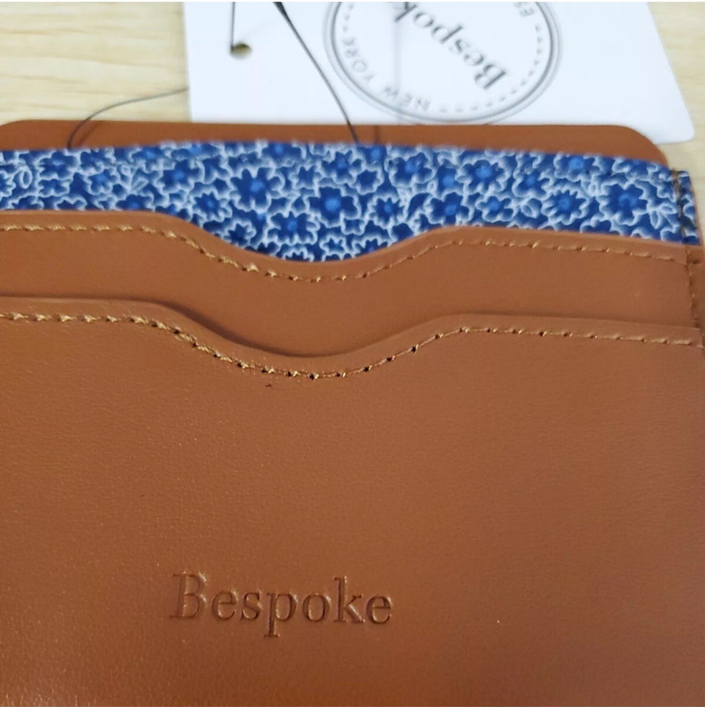 Tan Jacquard Designer Bespoke Unisex Pebble Leather Card Case Wallet