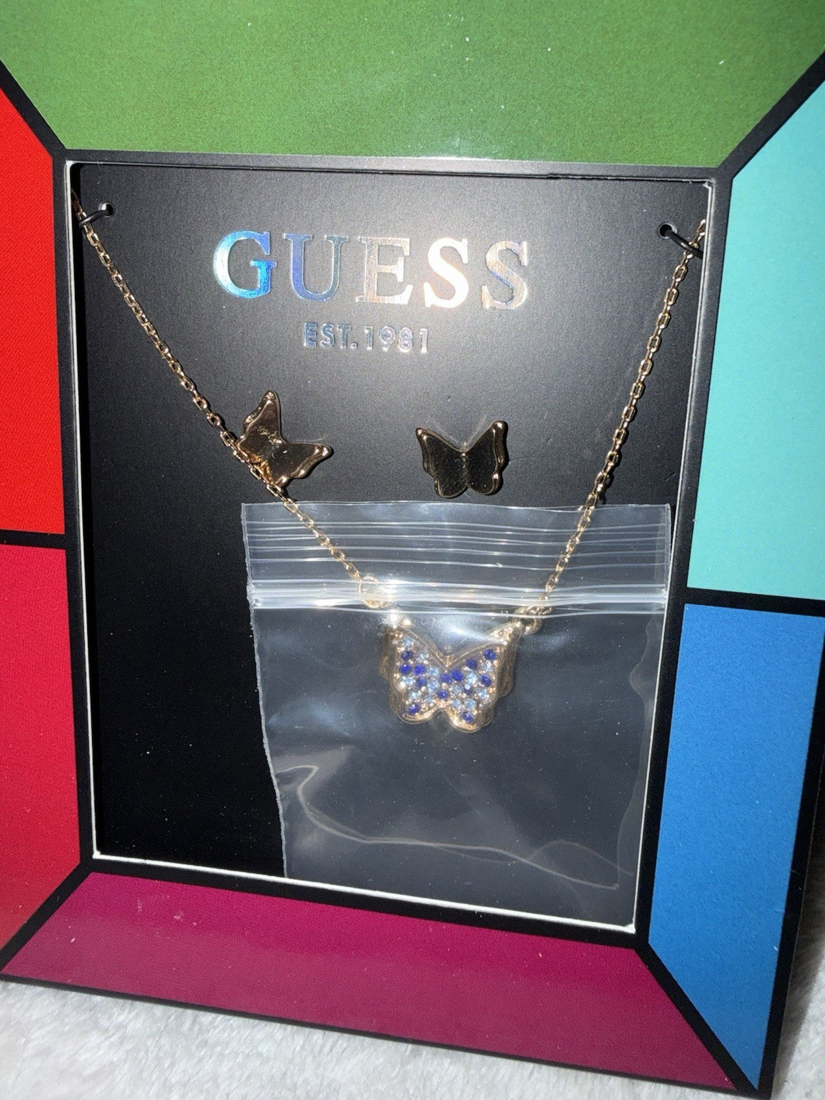 GUESSCrystal Butterfly Pendant Necklace & Stud Earrings Gift Set length: 16"
