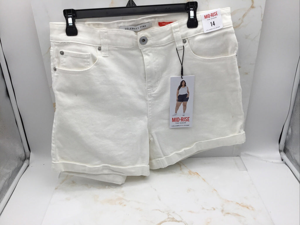 Celebrity Pink Womens Mid-Rise The Sugar White Denim Shorts Size 14Cotton/Spand