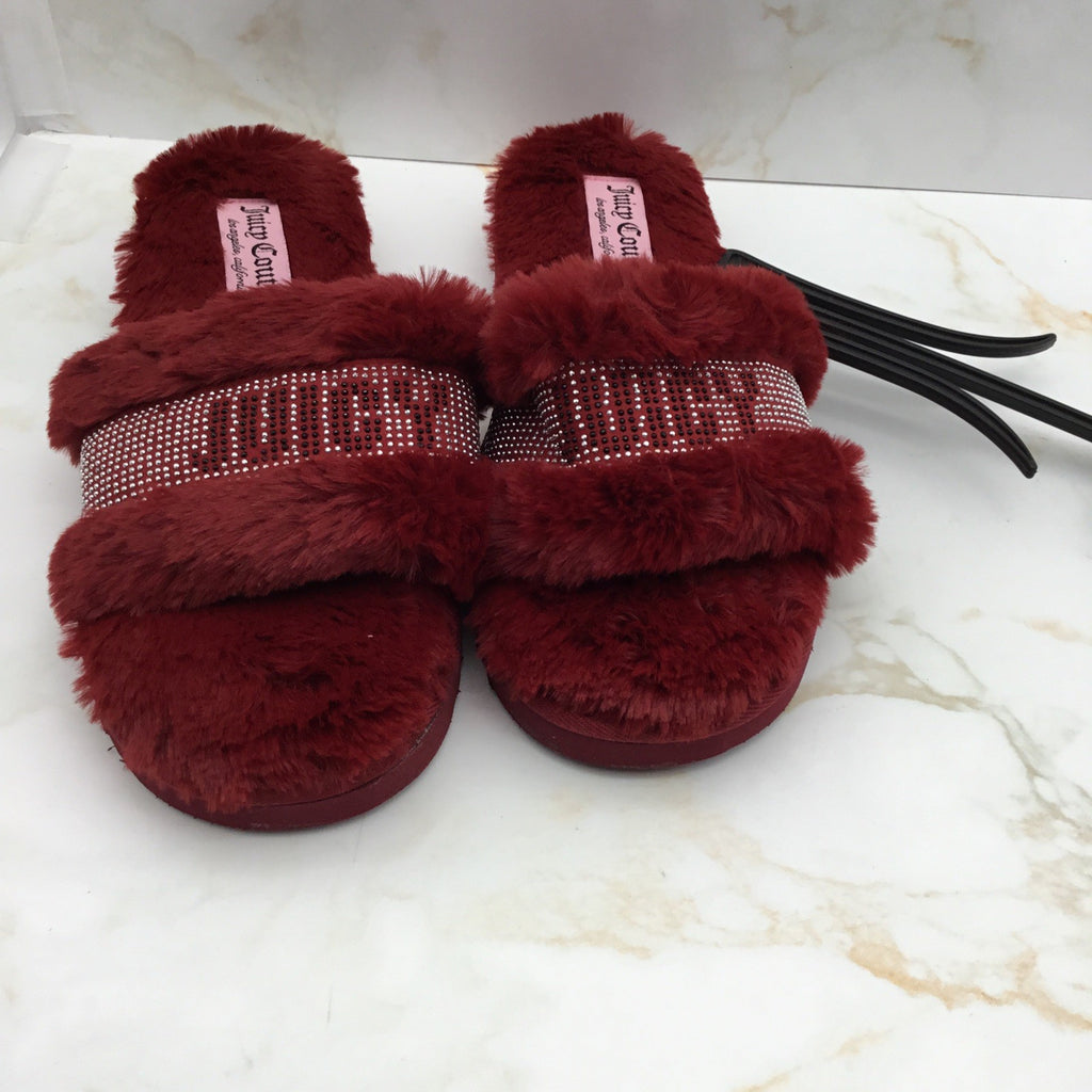 Juicy Couture HALO Faux-Fur Slip-on Slipper Sandals - BURGUNDY 7M