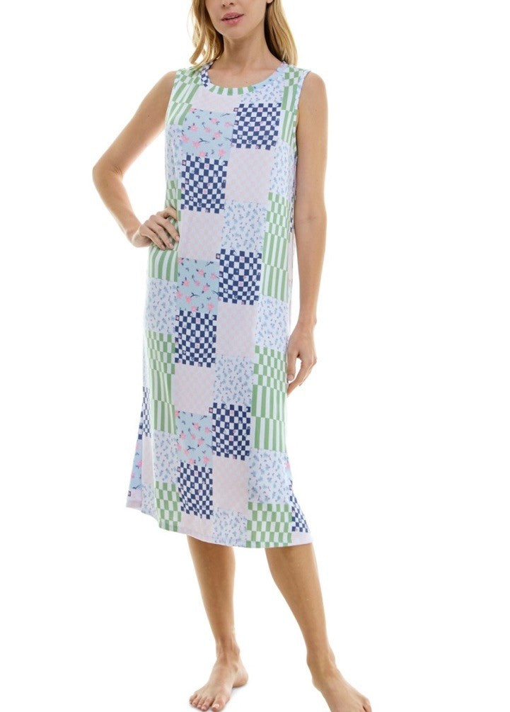Roudelain Women's Printed Sleeveless Nightgown - Ditsy Check, MEDIUM