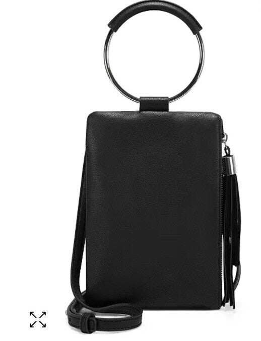 INC Charlii Velvet bangle handle faux-leather crossbody bag clutch - BLACK