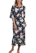 Miss Elaine Women's Printed 3/4-Sleeve Zip-Front Robe Black S