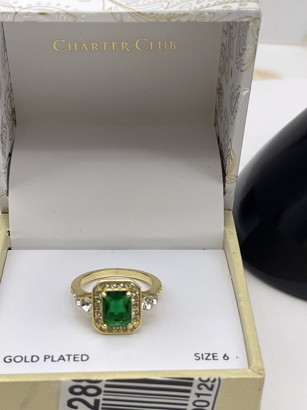 Charter Club Gold Plated Cubic Zirconia Green Cushion Stone Ring Size 6