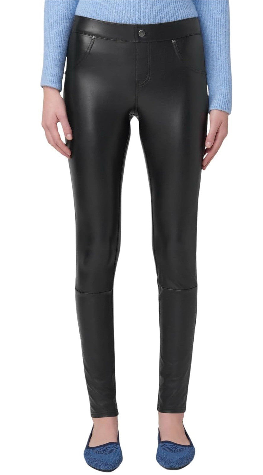 NEW in Pkg HUE Black Body Gloss Liquid Finish Leggings Size XL Moto Faux Leather