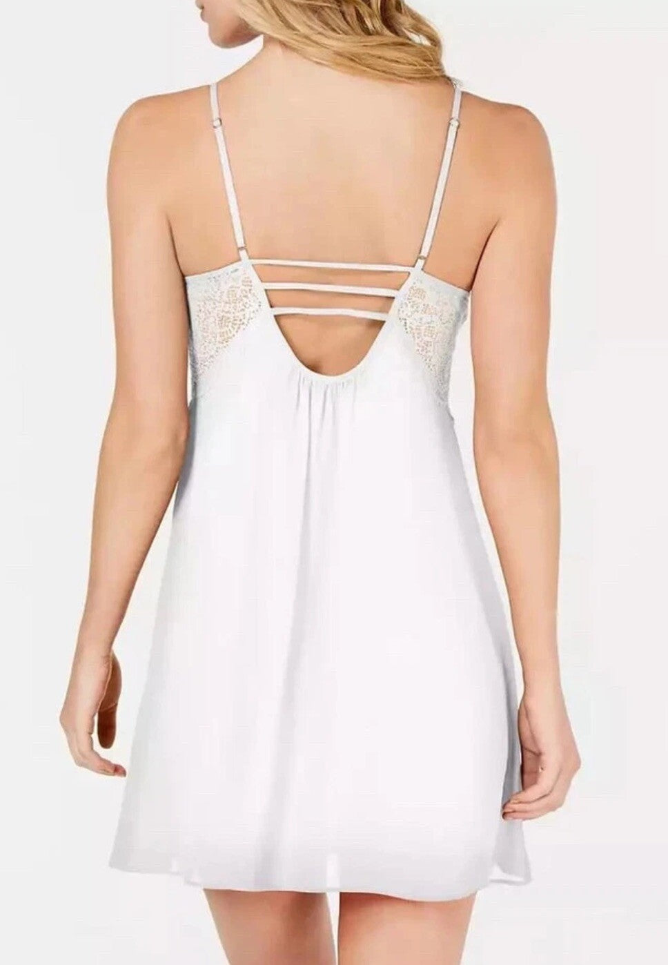 INC International Concepts Lace-Bodice Chiffon Chemise Nightgown White 2XL