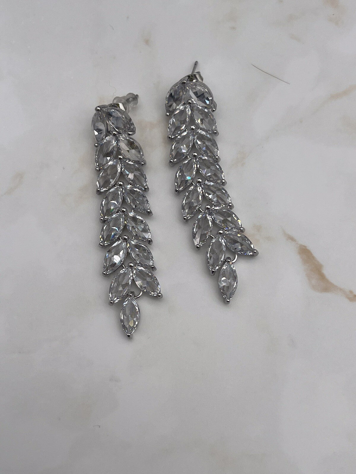Silver Plated Cubic Zirconia Drop Dangle Earrings 