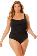 Anne Cole Plus Size Square Neck Shirred One Piece , 18W