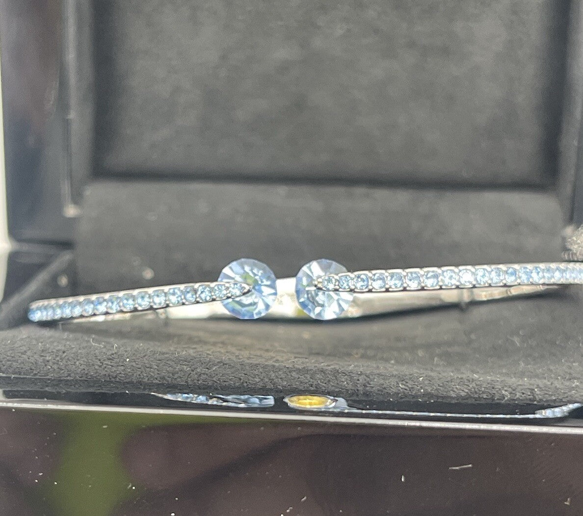GIVENCHY SILVER TONE BLUE CRYSTALS BANGLE BRACELET 