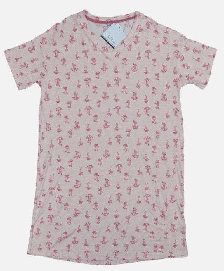 Roudelain Mushrooms Print Long Length Sleepshirt Women's Pajama Top M  Pink
