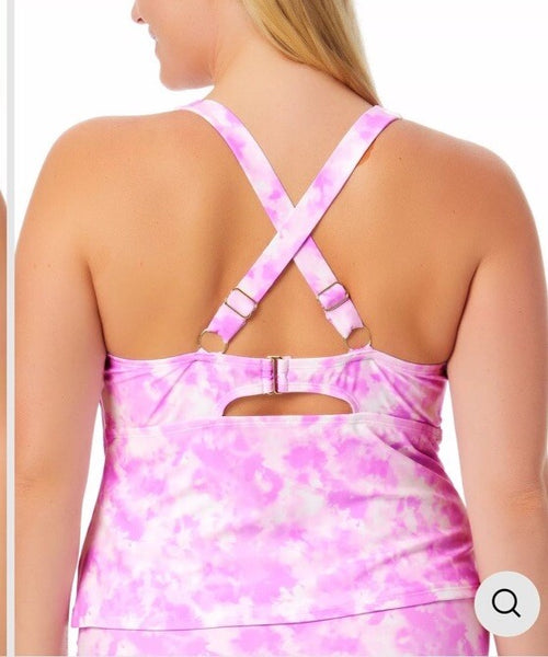 California Waves Tie-Dye Molded-Cup Tankini Top Pink Size 3(22/24)