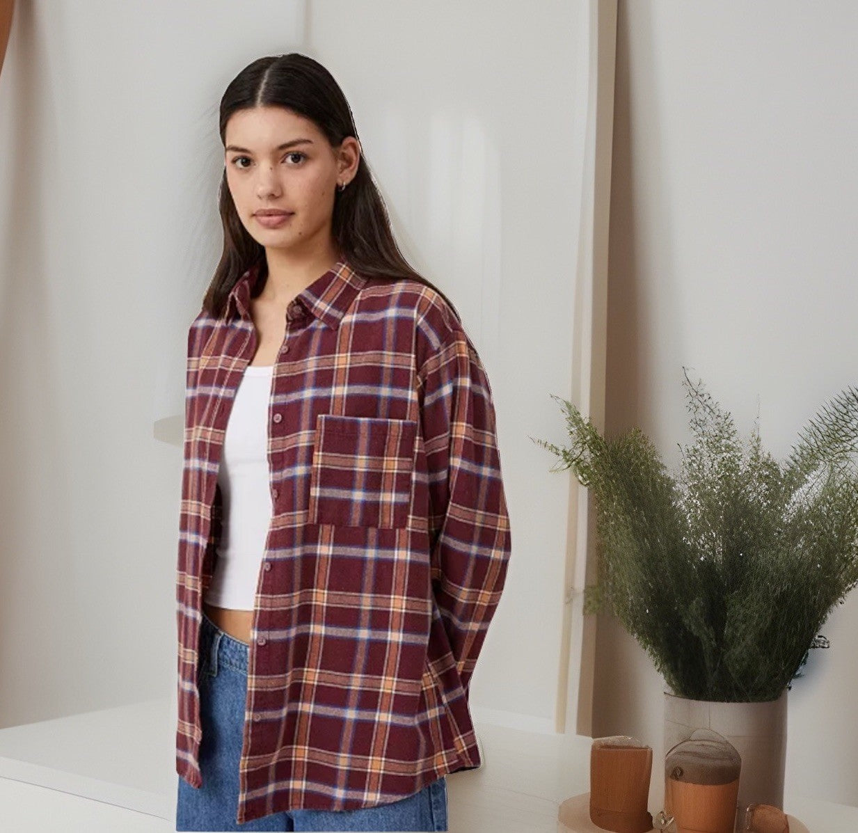COTTON ON Women's Boyfriend Flannel Shirt Soft Berry Color Size 12