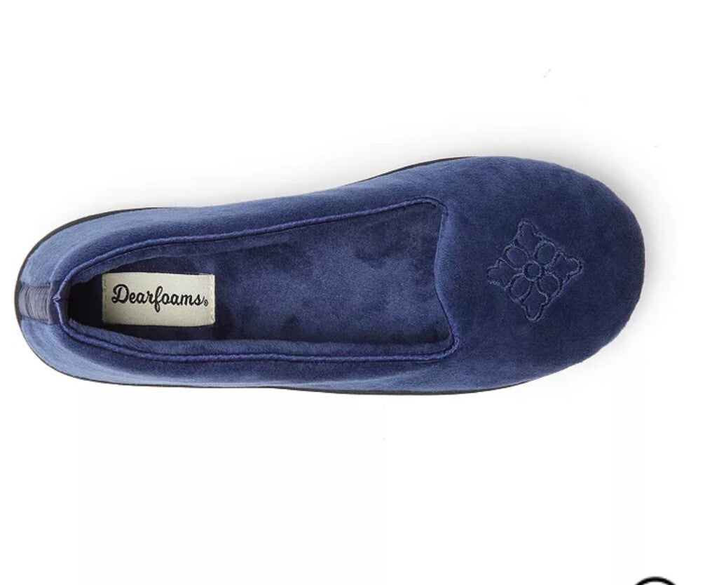 Women's Dearfoams Rebecca Microfiber Velour Closed Back Slipper Peacoat XL11-12
