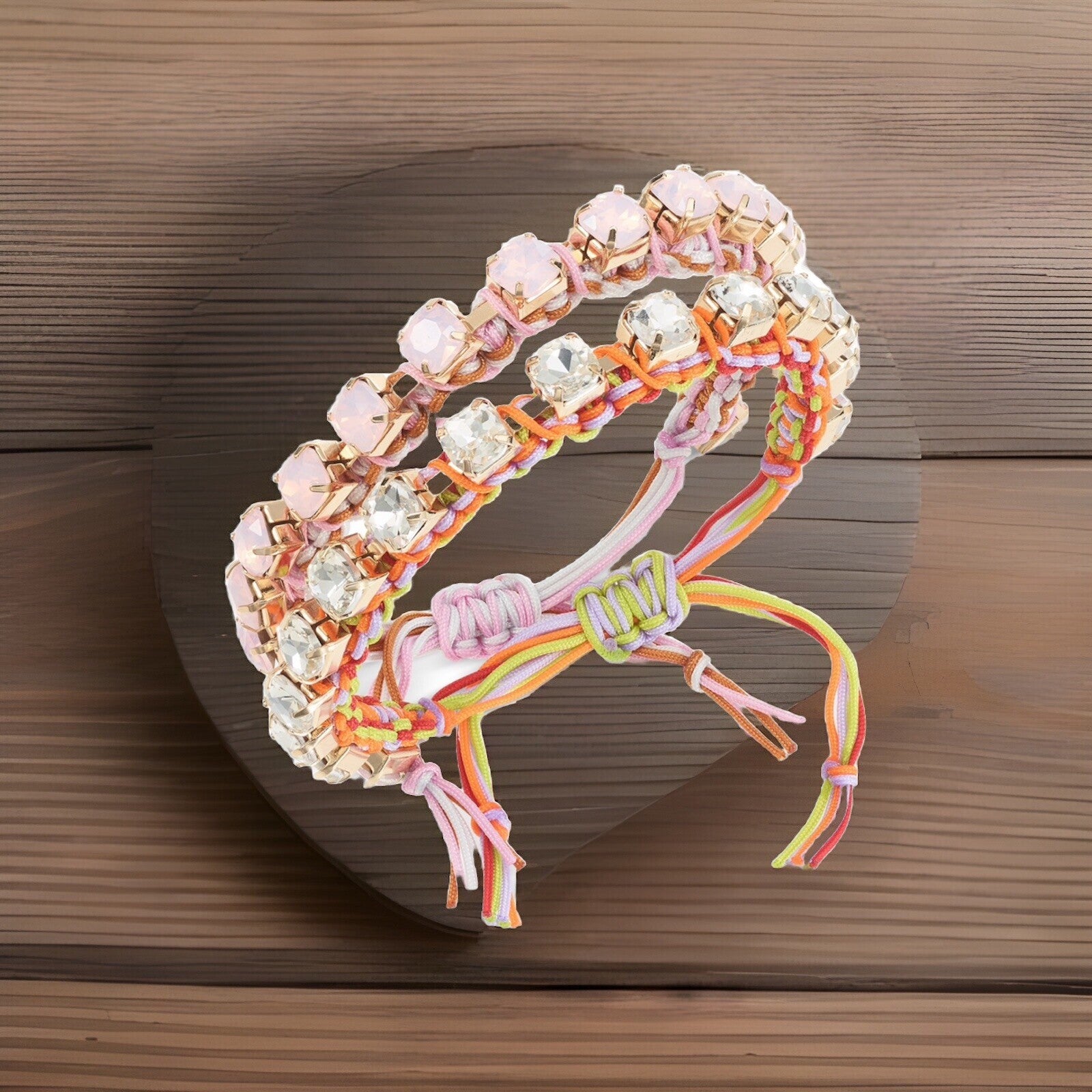 On 34th Gold-Tone 2-Pc. Set Color Crystal Cord Slider Bracelets, Pink