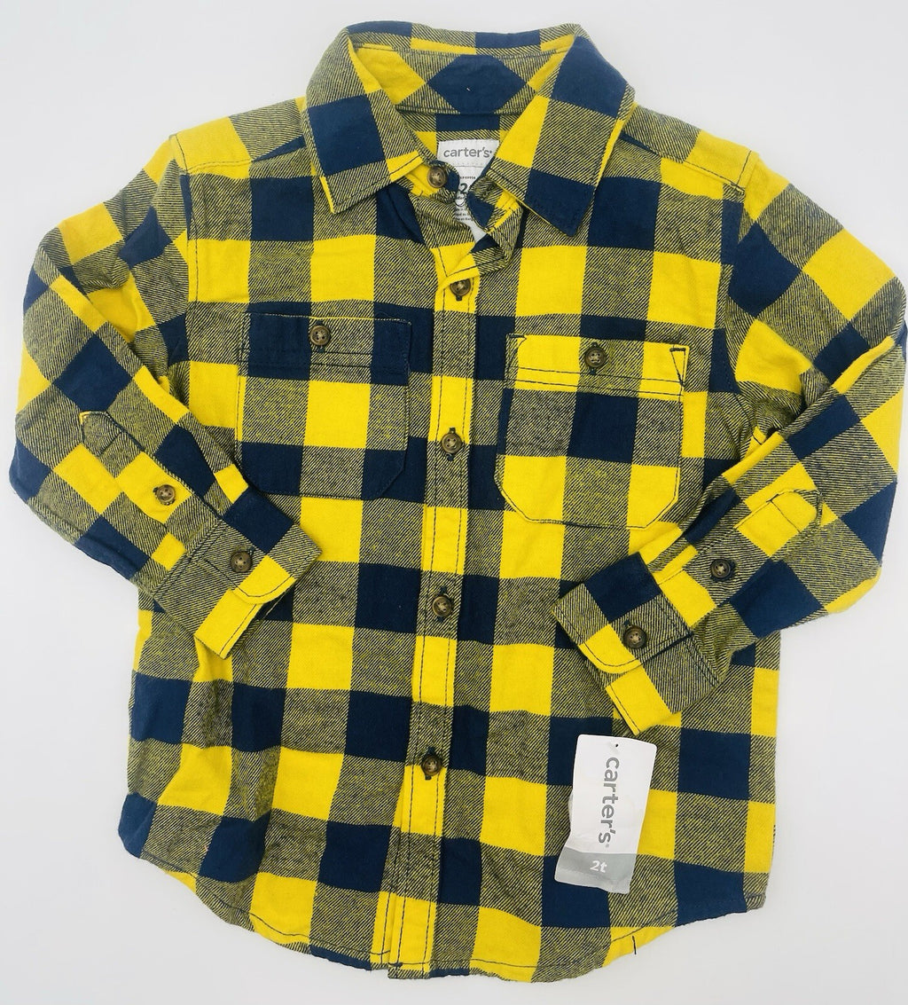 Carter's blue and yellow flannel button up shirt Size 4
