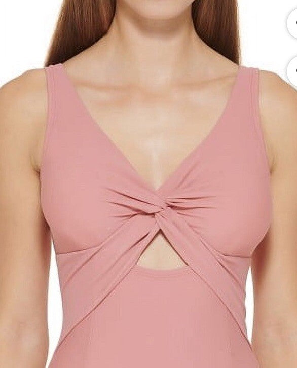 MSRP $108 Dkny Peek-A-Boo Twist One-Piece Womens Pink Size 16