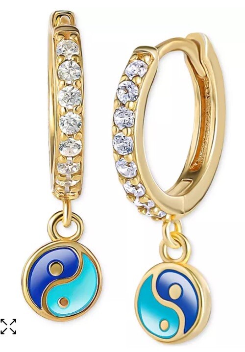 Giani BerniniCubic Zirconia & Enamel Ying Yan Dangle Hoop Earrings 18k Gold Play