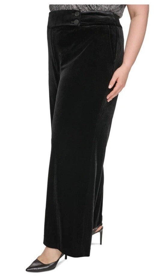 Calvin Klein Women's Black Velvet High Rise Wide Leg Pants Plus Size 20W