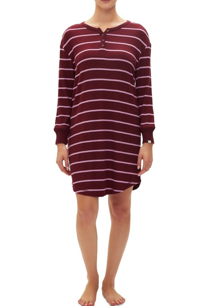 GAP GapBody Women's Henley Dorm Long-Sleeve Sleepshirt Red Stripe S