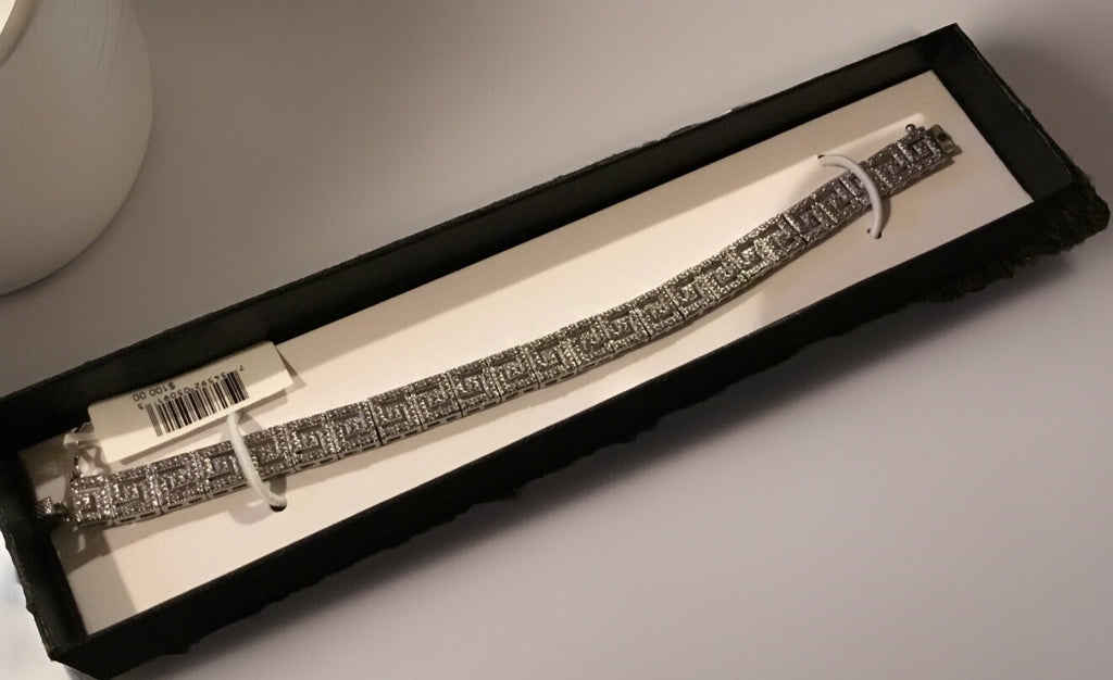 Macy’s Ladies Greek Key Diamond Accent Bracelet, Silver Plate